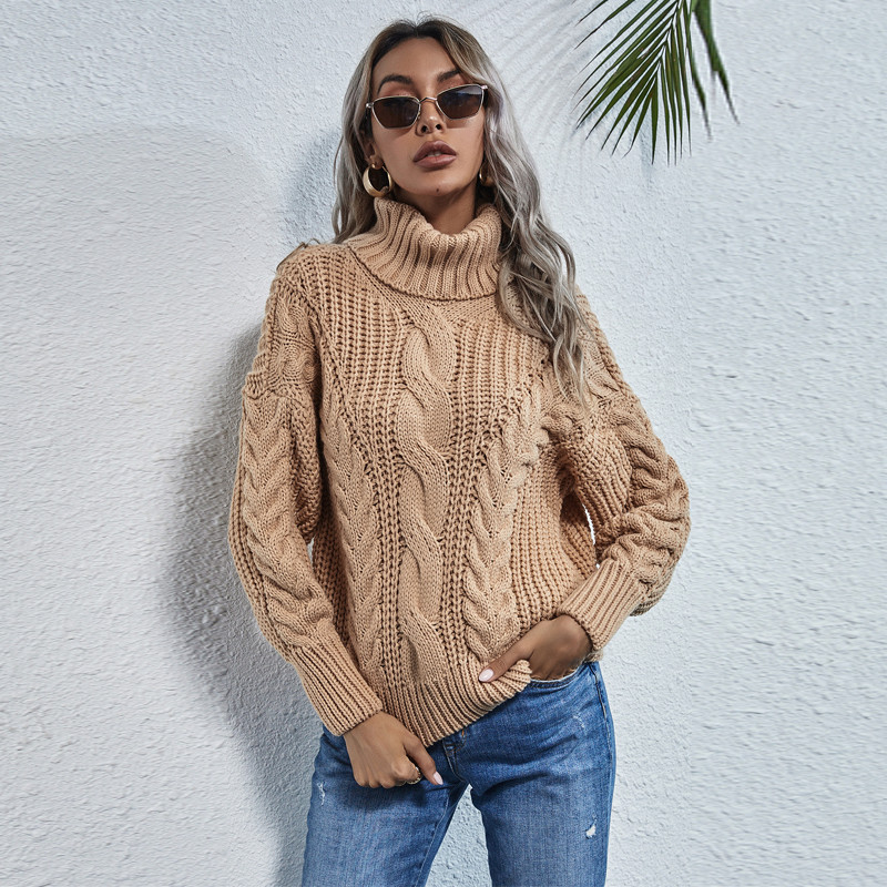 Pullover & Strickjacken |  Damen Rollkragen-Pullover Mit Zopfmuster