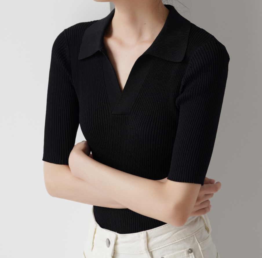 Shirts & Tops |  Damen Ripp-Poloshirt, Halbarm